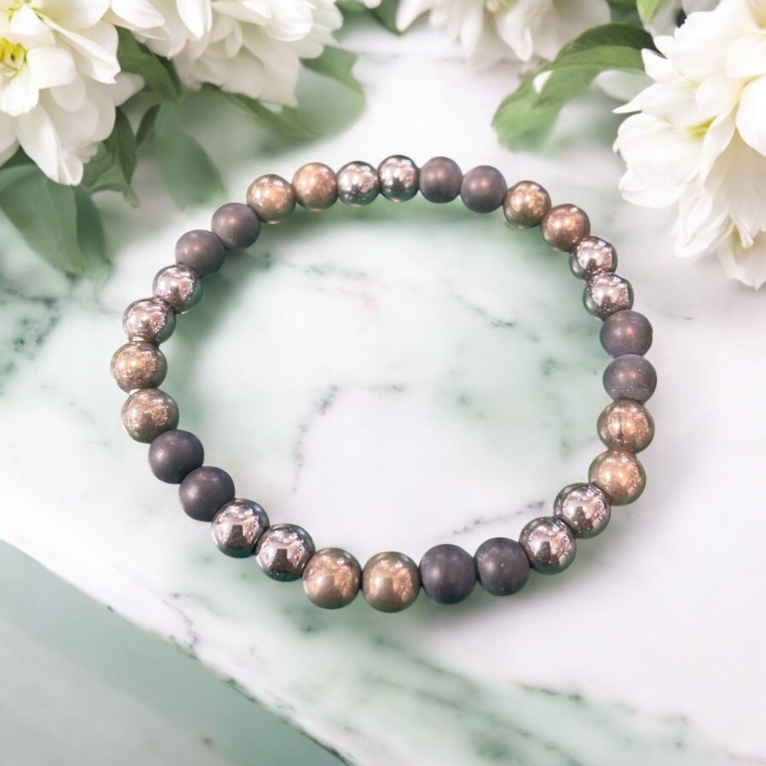 Hematite, Pyrite w/Obsidian Bracelet