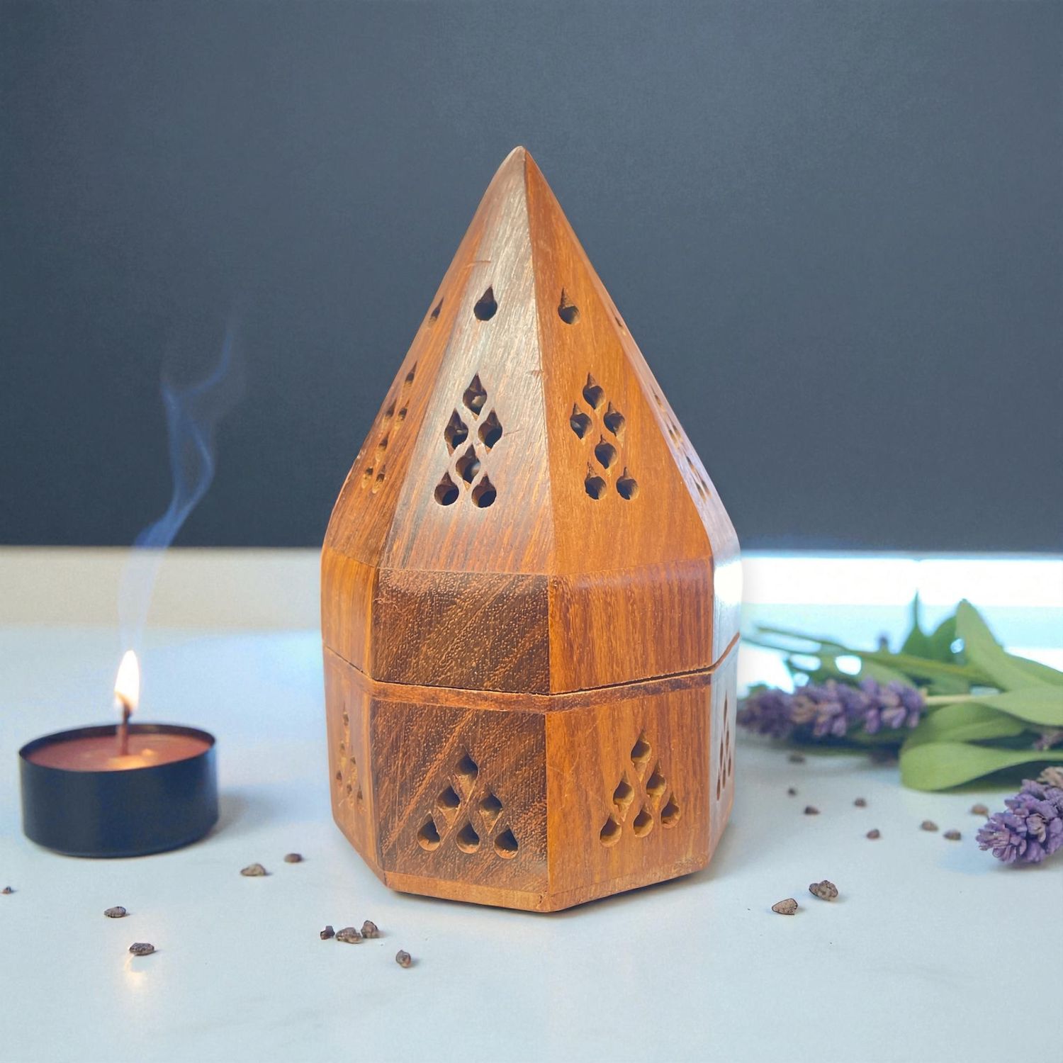 Wooden Temple Burner 5.5&quot;H