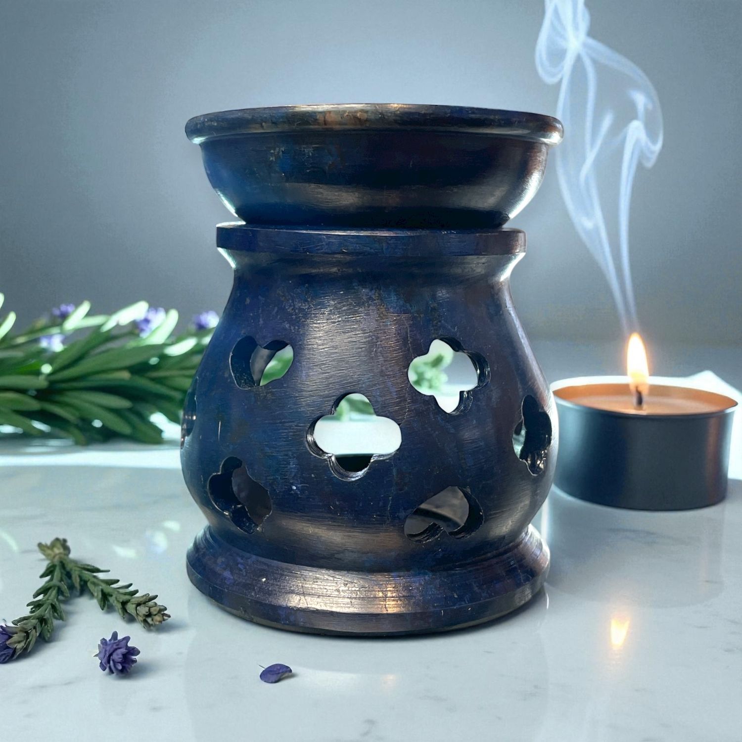 Blue Soapstone Aroma Lamp 3&quot;H