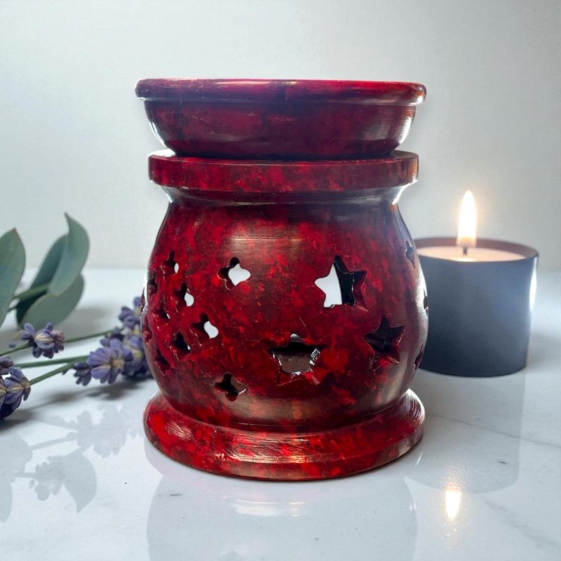 Red Soapstone Aroma Lamp 3&quot;H