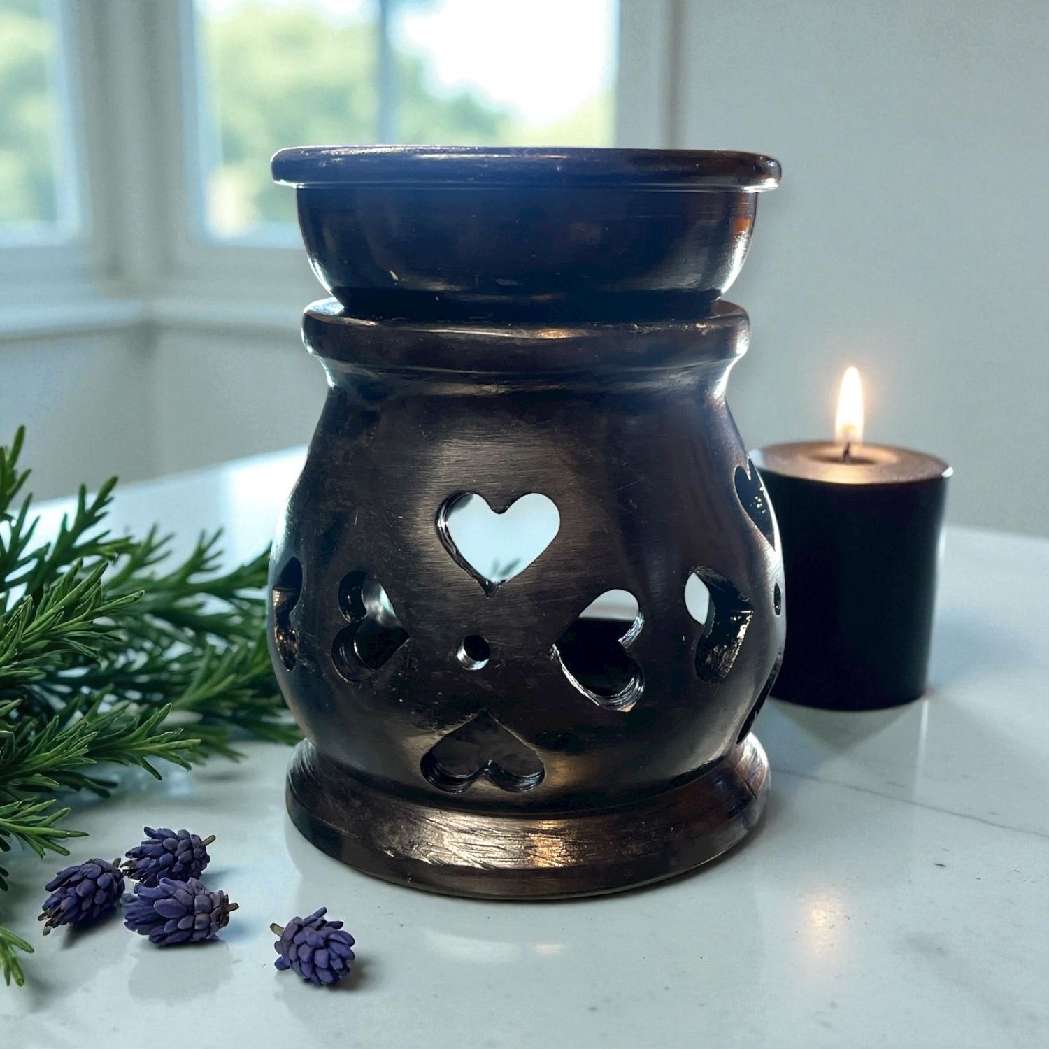 Black Soapstone Aroma Lamp 3&quot;H
