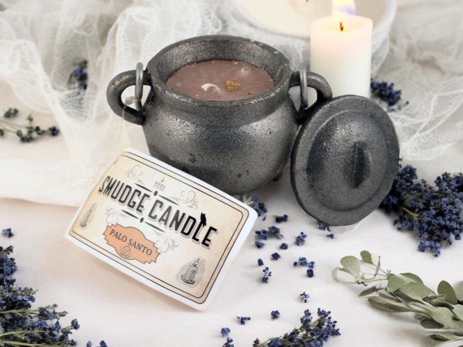 Cast Iron Cauldron with Palo Santo Smudge Candle  4&quot;