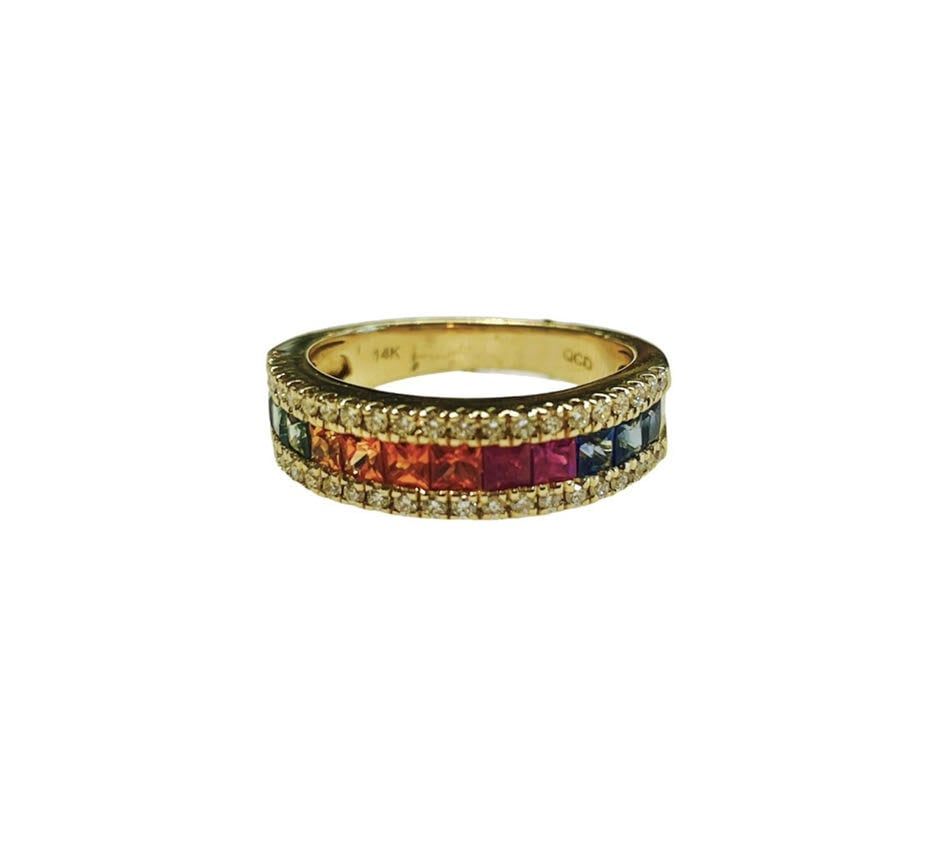 Rg 14kt y/g .32rd dia 1.29ct sap