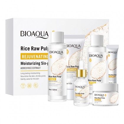 **GET A FACE MASK FOR FREE** BIOAQUA 6 IN 1 GIFT BOX RICE RAW PULP MOISTURIZING HYDRATING SKIN REJUVENATION SIX-PIECE SUIT SKIN CARE SET