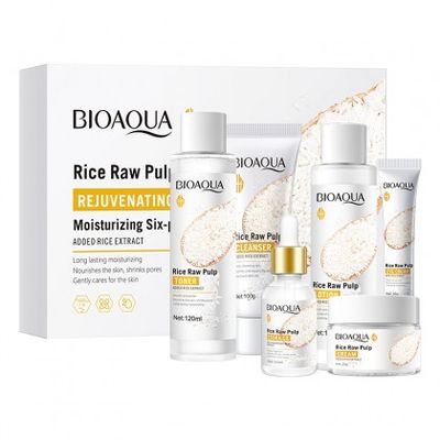 **GET A FACE MASK FOR FREE** BIOAQUA 6 IN 1 GIFT BOX RICE RAW PULP MOISTURIZING HYDRATING SKIN REJUVENATION SIX-PIECE SUIT SKIN CARE SET