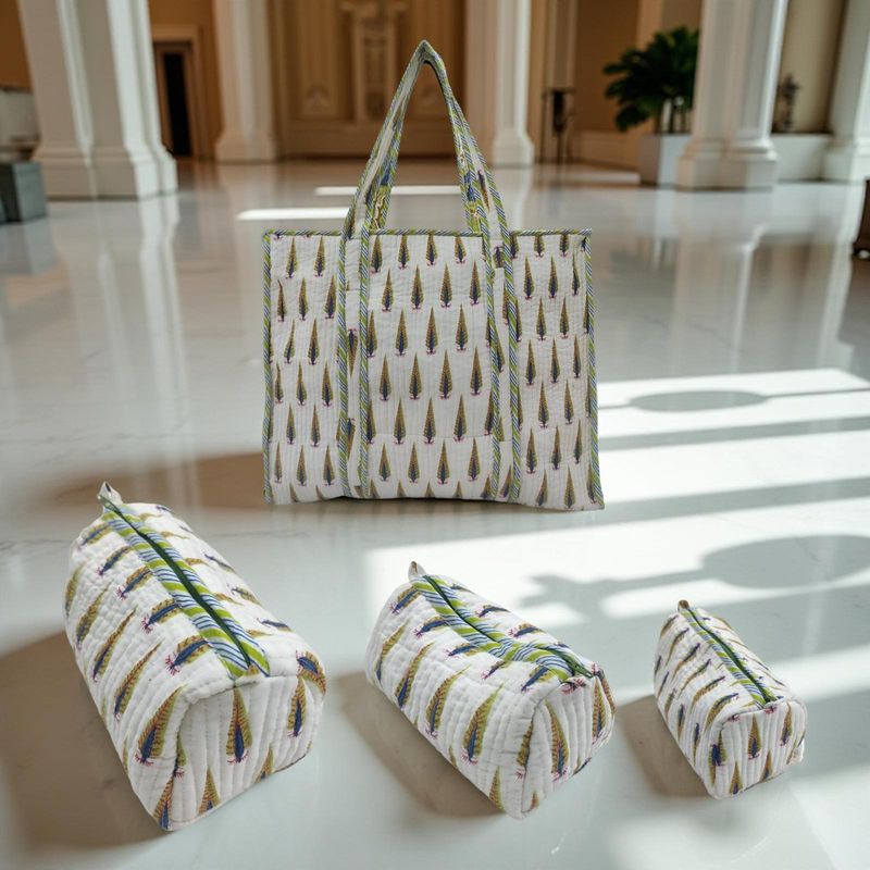 Cotton 1 Tote Bag with 3 Pcs Cosmetic Purses Set 01