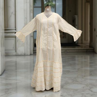 Cotton Jalabiya Double Closh Dress Anum White Crystal 01