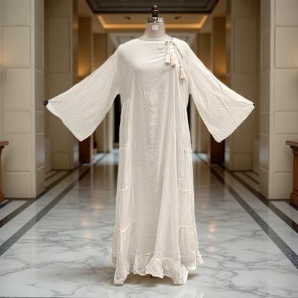 Cotton Jalabiya Double Closh Dress Cindrella White Crystal 01