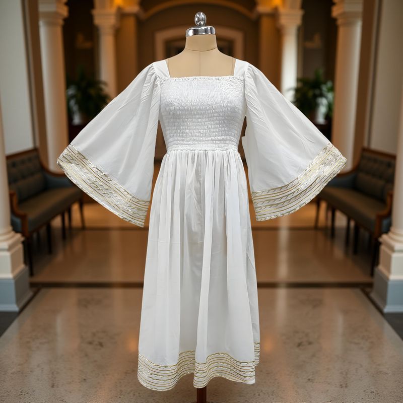 Cotton Jalabiya Double Closh Dress Elzina White 01