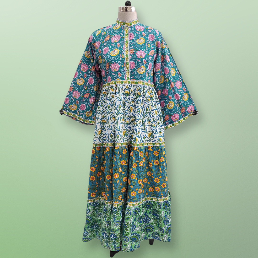 4XL/5XL Multi Sydney Printed Cotton Dress 57&quot; Long Jalabiya