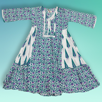 10-11  Year Tulip Purple Printed Cotton Dress 46&quot; Long Jalabiya