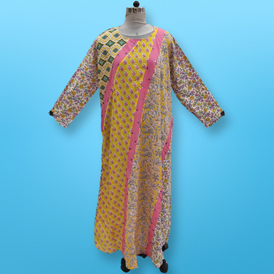 2XL/3XL Nury Multi Printed Cotton Dress 56&quot; Long Jalabiya