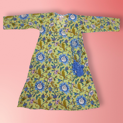 10-11 Year Qifa Printed Cotton Girls Dress 46&quot; Long Jalabiya