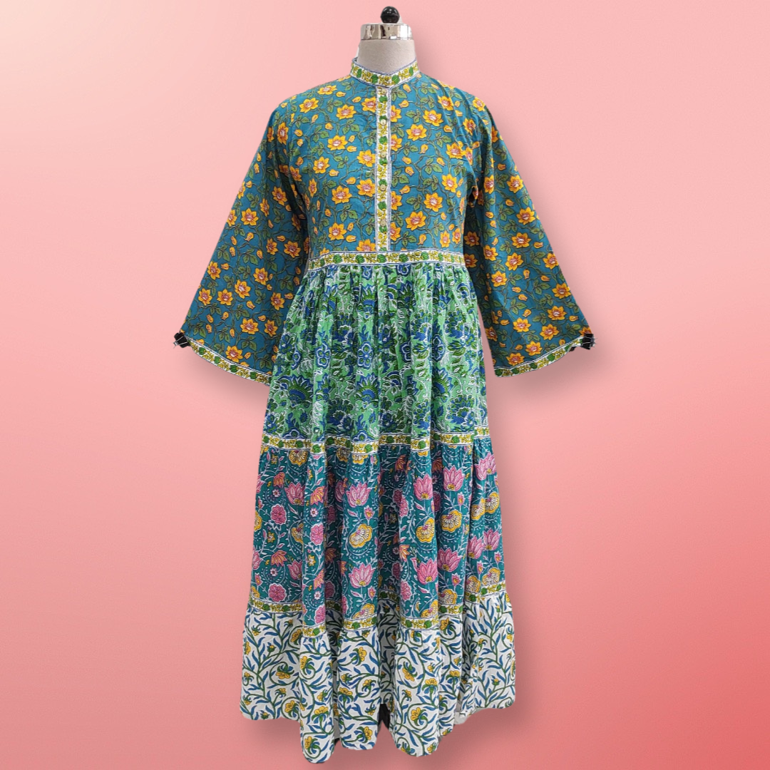 4XL/5XL Multi Sydney Printed Cotton Dress 57&quot; Long Jalabiya