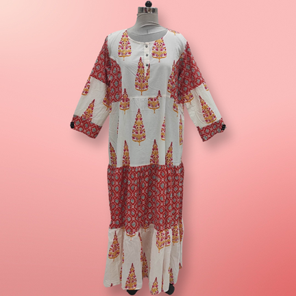 4XL/5XL Juhi Printed Cotton Dress 57&quot; Long Jalabiya