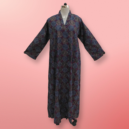 XS/S Teena Printed Cotton Dress 54&quot;Long Sleeves Jalabiya