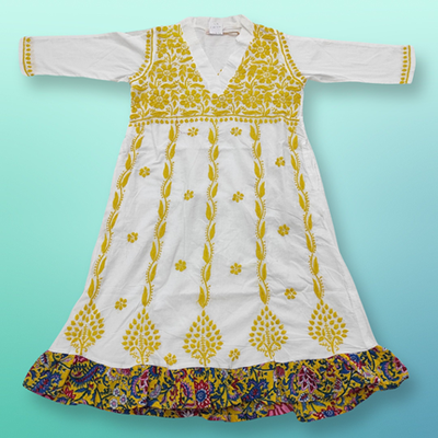 4-5 Year Teena Embroidery Cotton Girls Dress 34&quot; Long Jalabiya