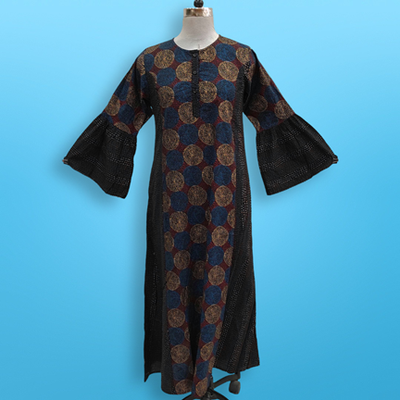 L/XL Marry Printed Cotton Dress 57&quot; Long Jalabiya