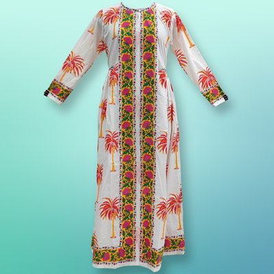 S/M Bhopali Printed Cotton Dress 57&quot; Long Jalabiya