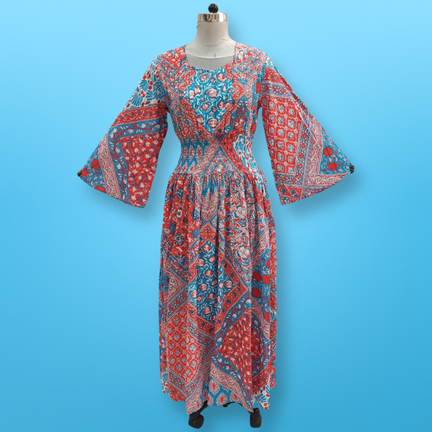 L/XL Akilah Printed Cotton Dress 57&quot; Long Jalabiya