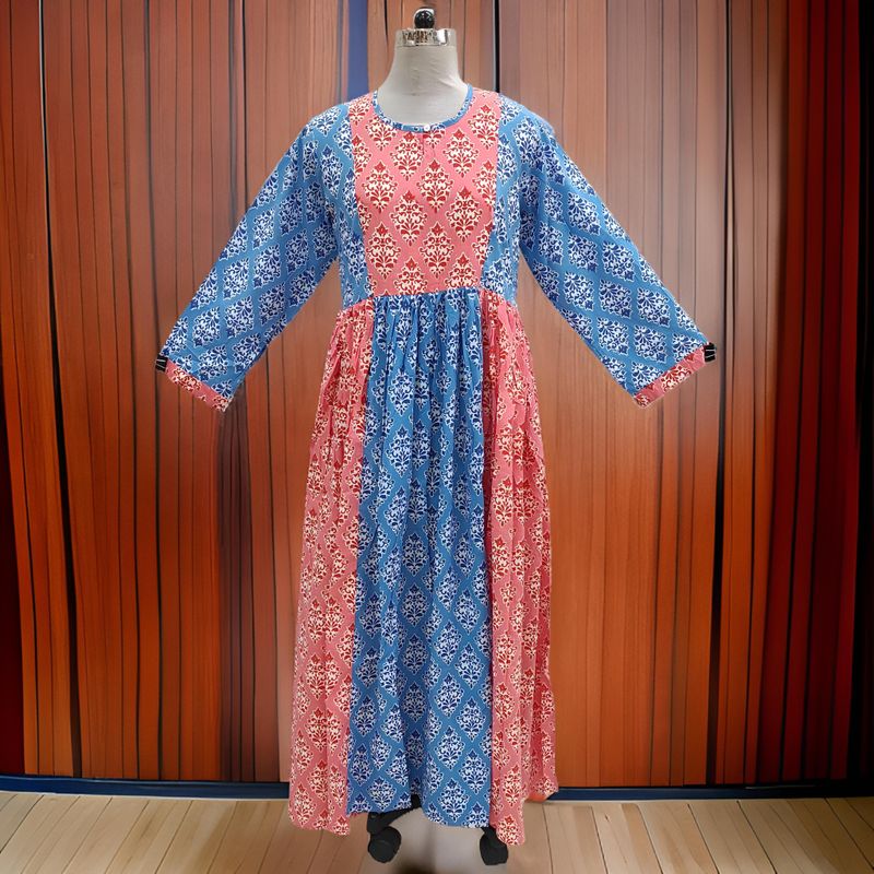 L/XL Heba Printed Cotton Dress 57&quot; Long  Jalabiya