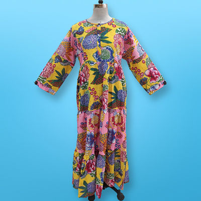 L/XL Juhi Printed Cotton Dress 57&quot; Long Jalabiya