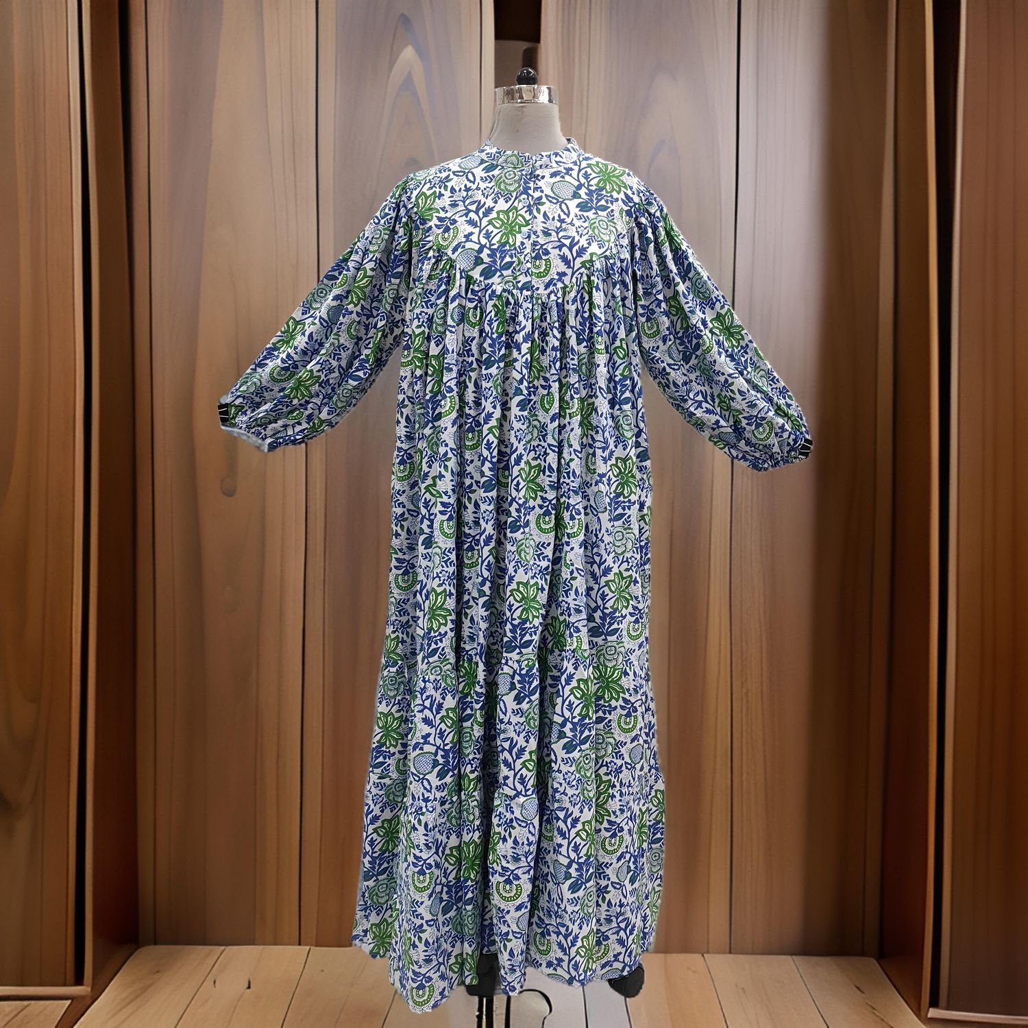 S/M Alfia Printed Cotton Dress 57&quot; Long Jalabiya