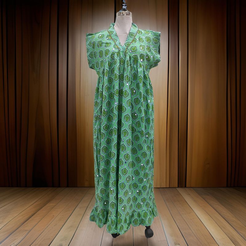 L/XL Amani Printed Cotton Dress 57&quot; Short Sleeves Jalabiya