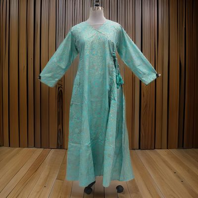 XS/S Qifa Gold Printed Cotton Dress 54&quot; Long Jalabiyas