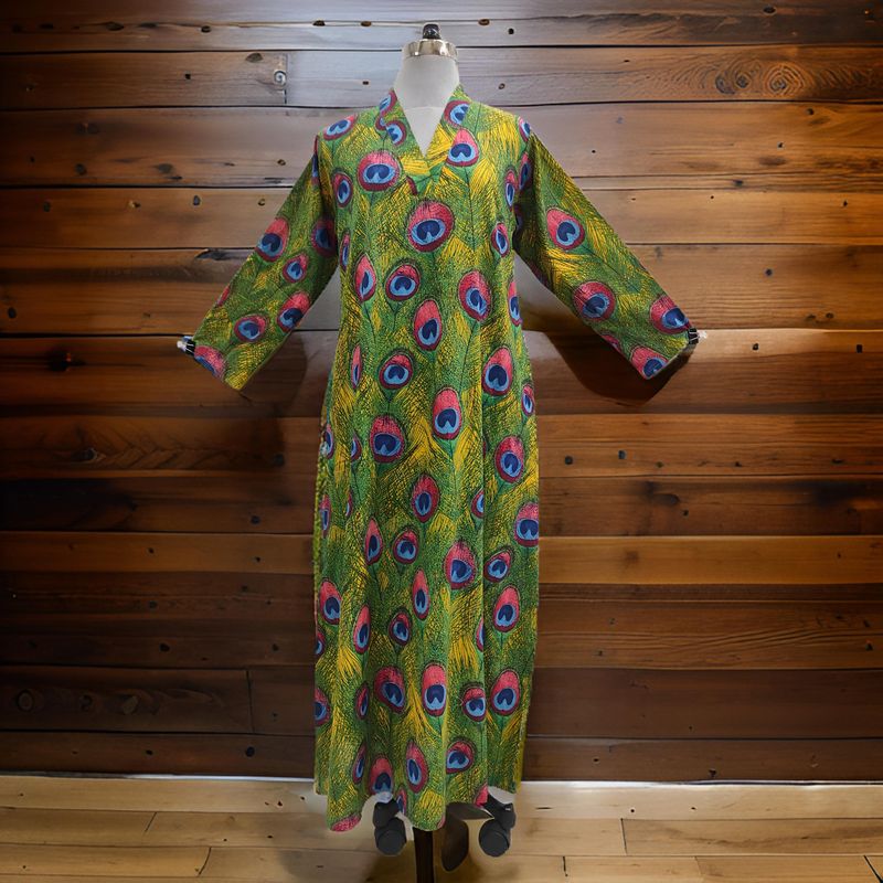 S/M Teena Printed Cotton Dress 57&quot; Long Jalabiya
