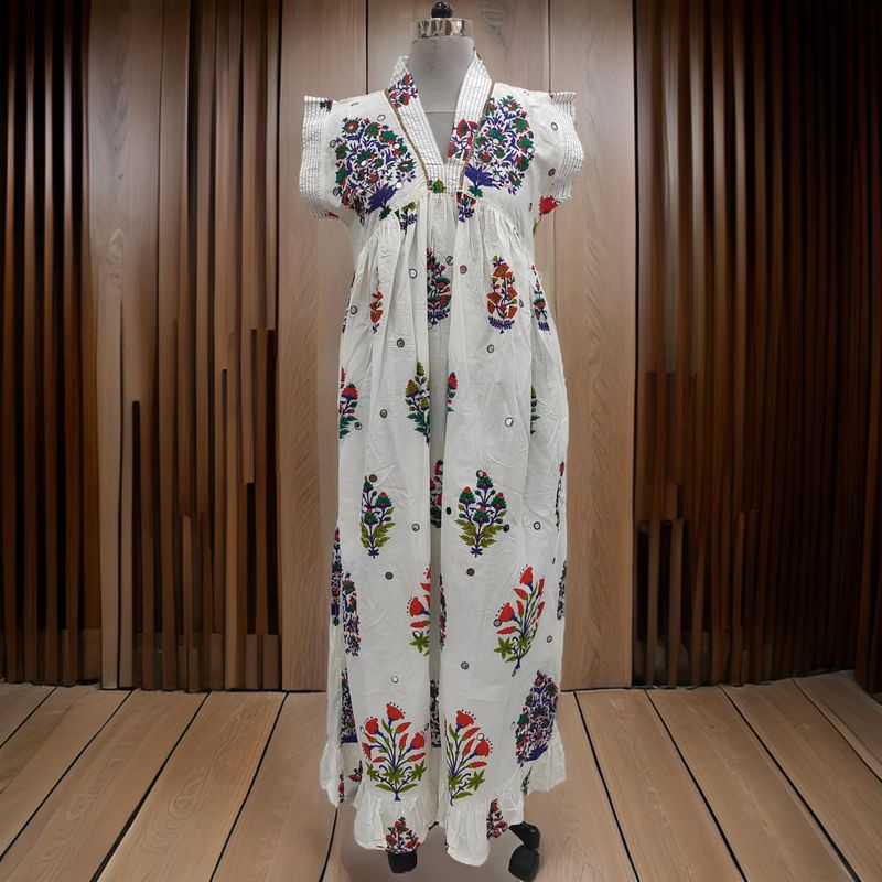S/M Amani Printed Cotton Dress 57&quot; Short Sleeves Jalabiya