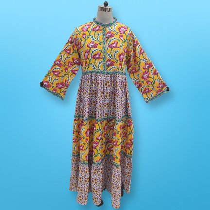 L/XL Multi Sydney Printed Cotton Dress 57&quot; Long Jalabiya