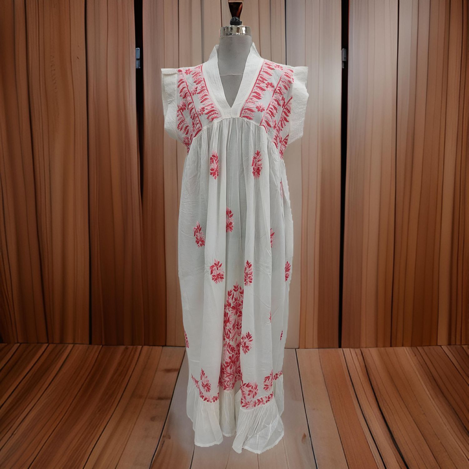 L/XL Amani Embroidery Cotton Dress 57&quot; Short Sleeves Jalabiya