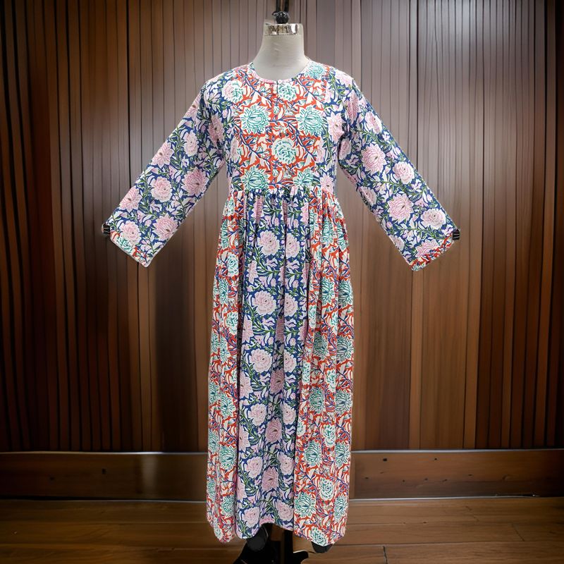 L/XL Heba Printed Cotton Dress 57&quot; Long  Jalabiya