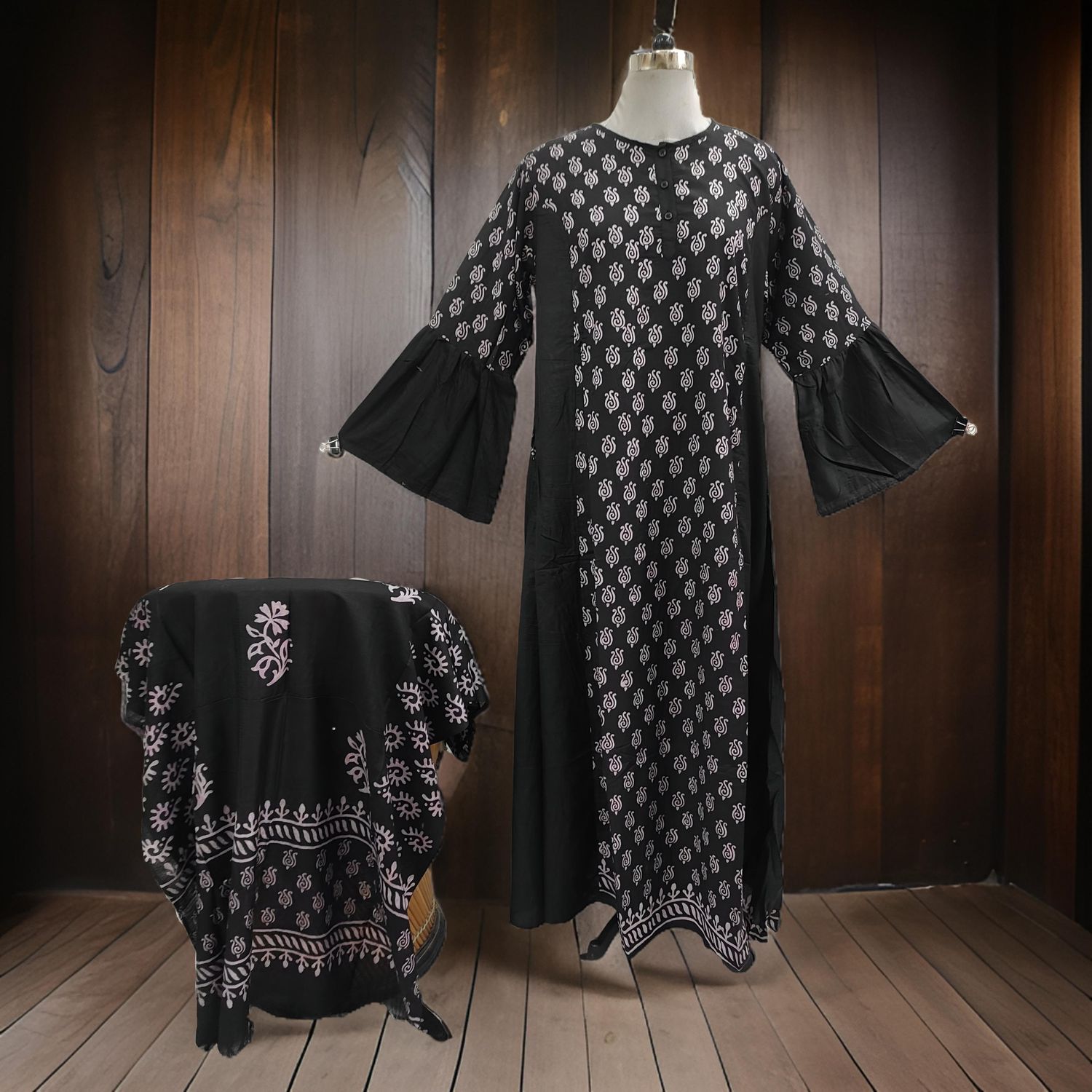 L/XL Marry Printed Cotton Dress 57&quot; Long Jalabiya