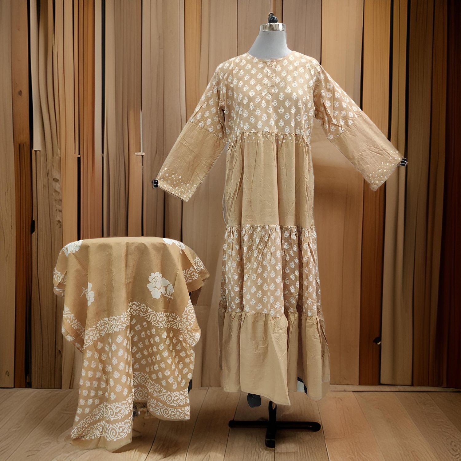 L/XL Juhi Printed Cotton Dress 57&quot; Long Jalabiya