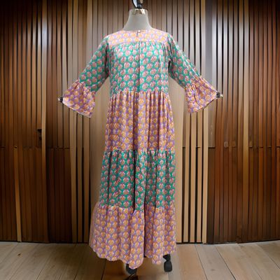 S/M Satin Moon Printed Cotton Dress 57&quot; Long Jalabiya