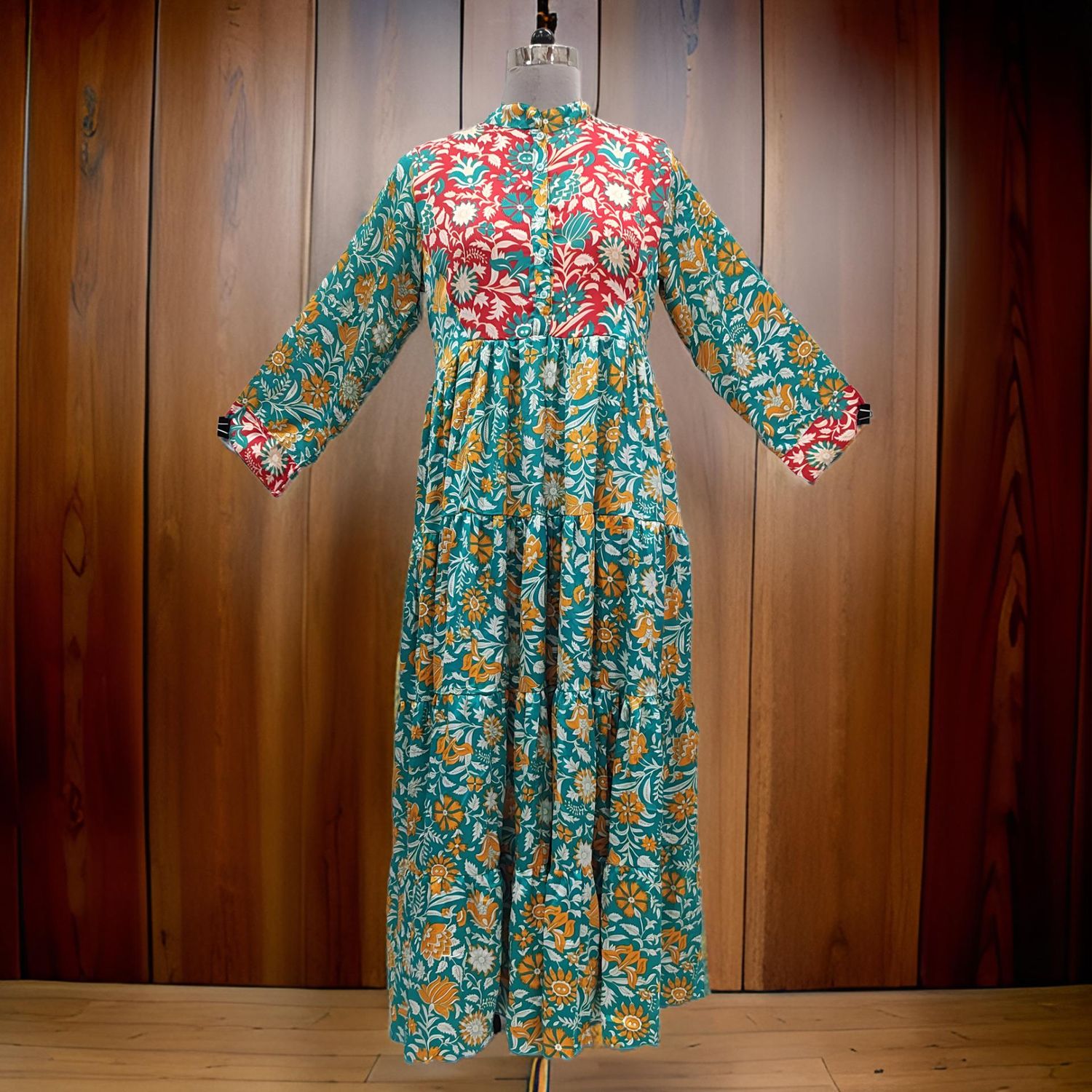 L/XL Satin Safia Printed Cotton Dress 57&quot; Long Jalabiya