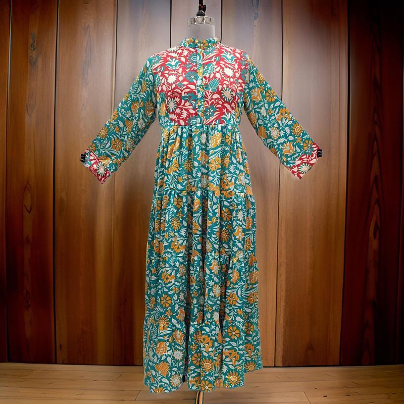 L/XL Satin Safia Printed Cotton Dress 57&quot; Long Jalabiya
