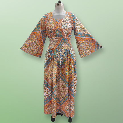 2XL/3XL Akilah Printed Cotton Dress 57&quot; Long Jalabiya