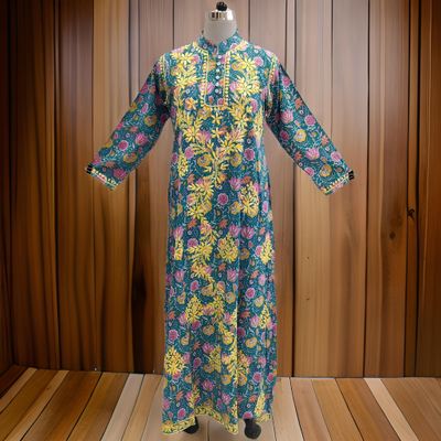 S/M Sofi Embroidery Printed Cotton Dress 57&quot; Long Jalabiya