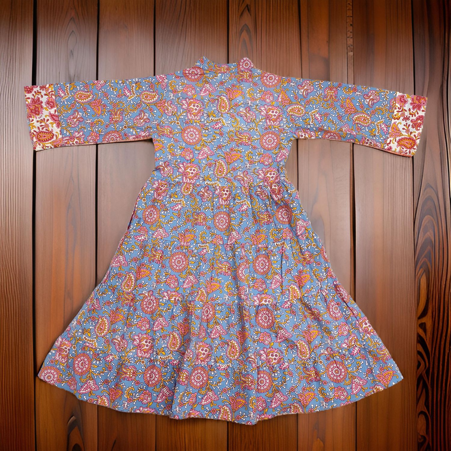4-5 Year Pink Safia Printed Cotton Girls Dress 34&quot; Long Jalabiya