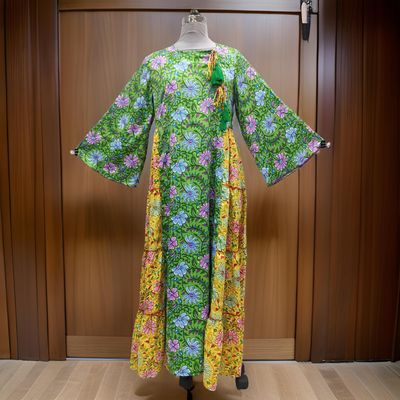 S/M Satin Cindrella Printed Cotton Dress 57&quot; Long Jalabiya