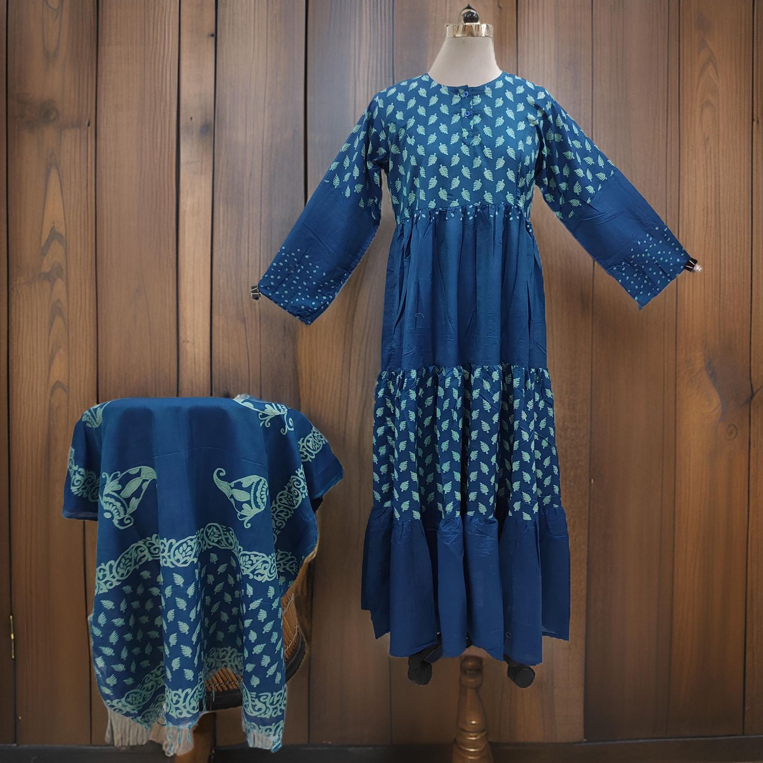 S/M Cotton Printed Juhi Dress 57&quot; Long Jalabiya With Sheila