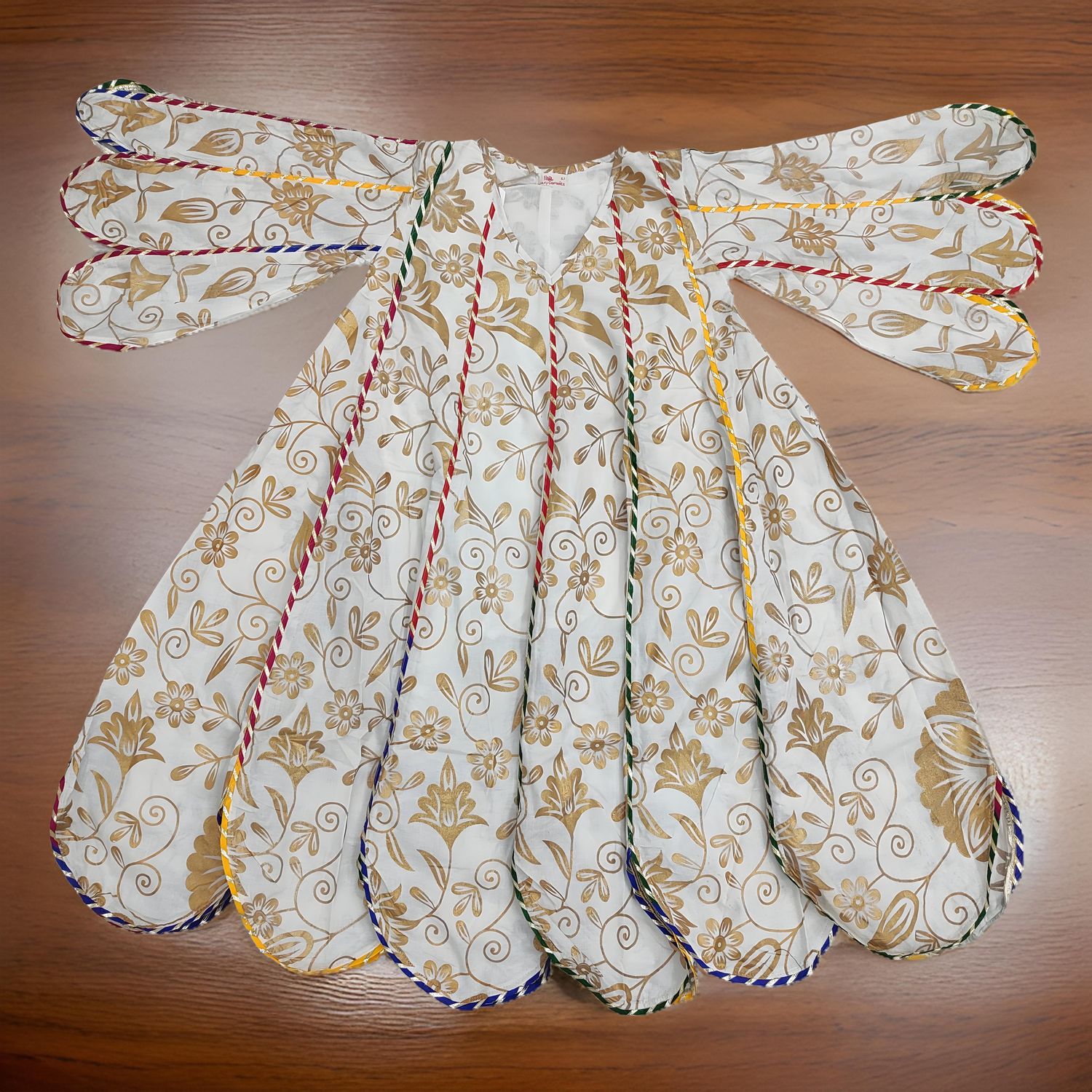 6-7 Year Meher Gold Printed Cotton Girls Dress 37&quot; Long Jalabiya