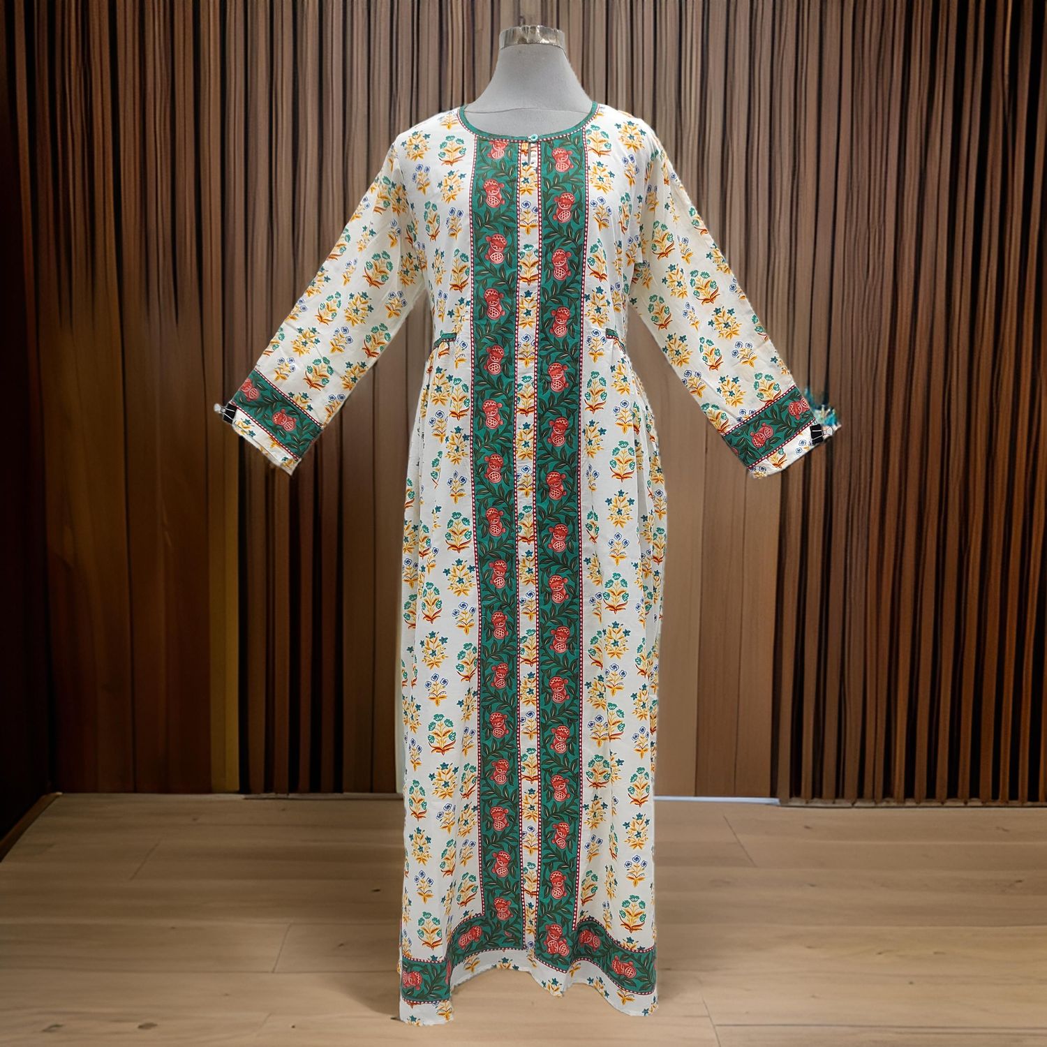 L/XL Bhopali Printed Cotton Dress 60&quot; Long Jalabiya