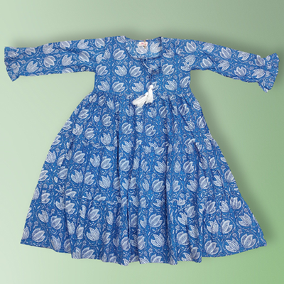 4-5 Year Razia Printed Cotton Girls Dress 34&quot; Long Jalabiya