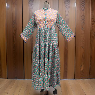 L/XL Satin Safia Printed Cotton Dress 57&quot; Long Jalabiya