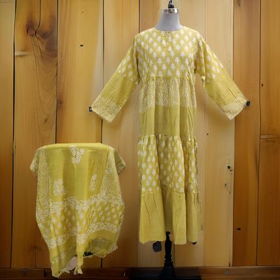 L/XL Juhi Printed Cotton Dress 57&quot; Long Jalabiya
