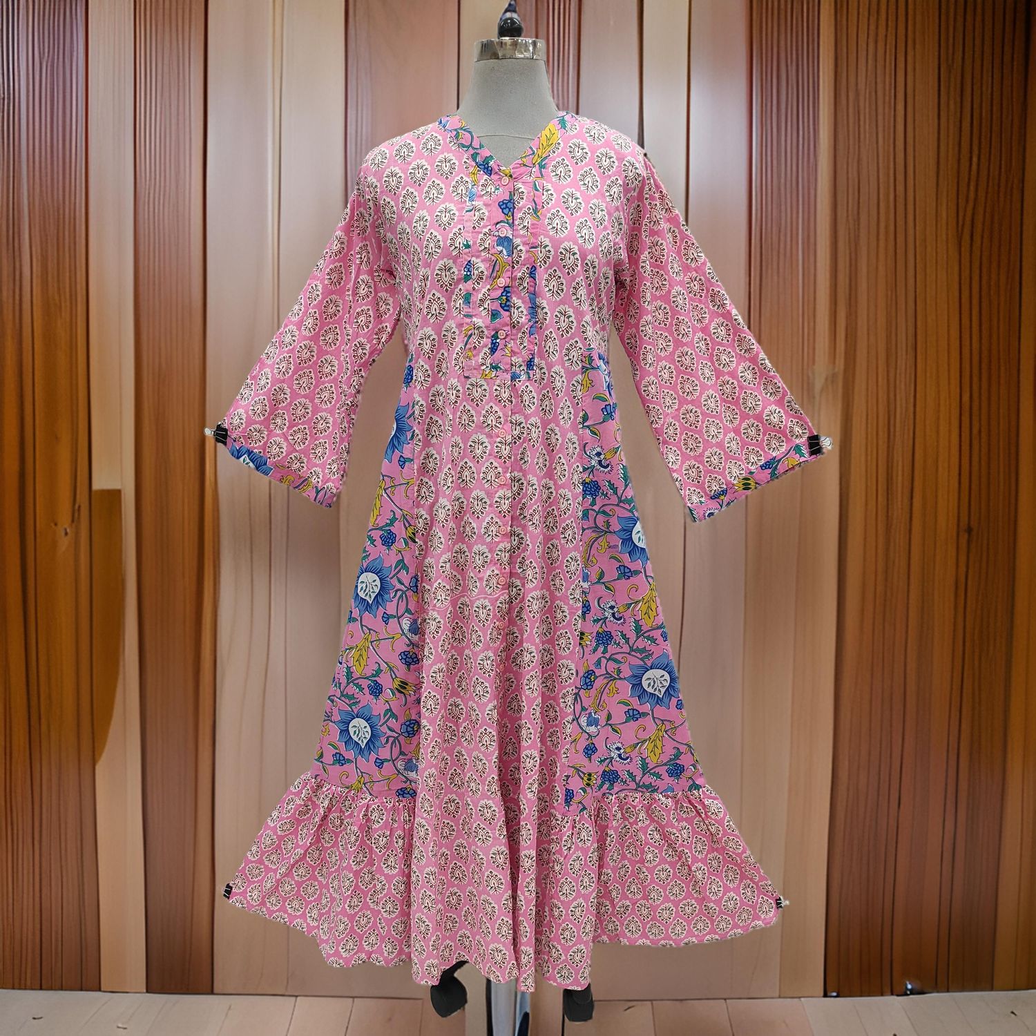 10-11 Year Tulip Printed Cotton Girls Dress 46&quot; Long Jalabiya